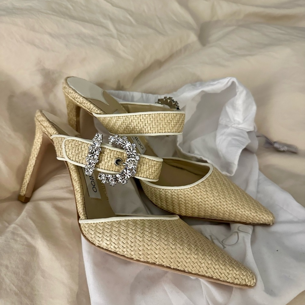 Jimmy Choo Cream Heels with Textured Elegance